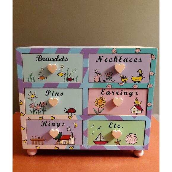 Hand Painted Colorful Six Drawer Wooden Jewelry Box - Picture 1 of 6